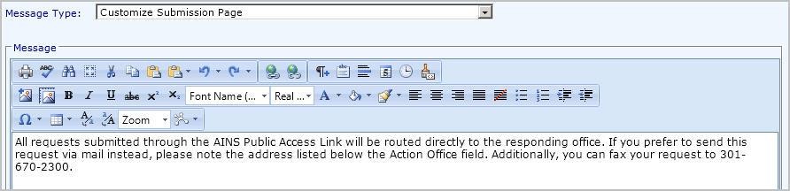Instructions for submitting requests via AINS Public Access Link or fax.